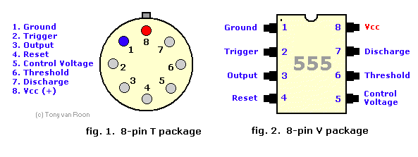 Fig. 1 & 2, 555 pin-out